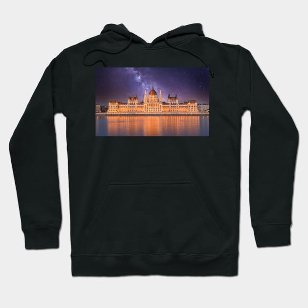 Hungarian Parliament at night in Budapest, Hungary Hoodie by mitzobs